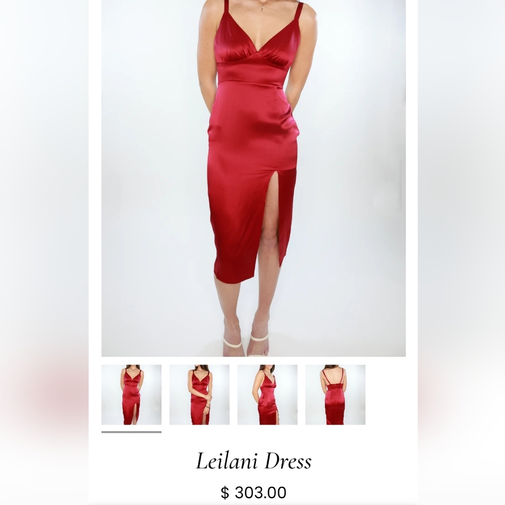 NEW Amanda Uprichard Holiday Leilani 100% Silk Midi Dress – Scarlet Red, Size LG - Picture 4 of 11